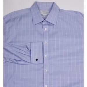 Charles Tyrwhitt Blue White Pink Non Iron French Cuff Dress Shirt (44) 17.5-38